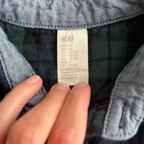 H&M Plaid Flannel Kids Shirt - Green and Blue - Picture 5 of 8